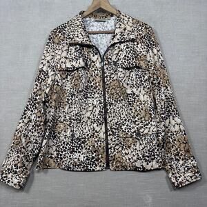 Vtg Studio Works Womens Print Zip Jacket XL Statement Brown Cotton Animal